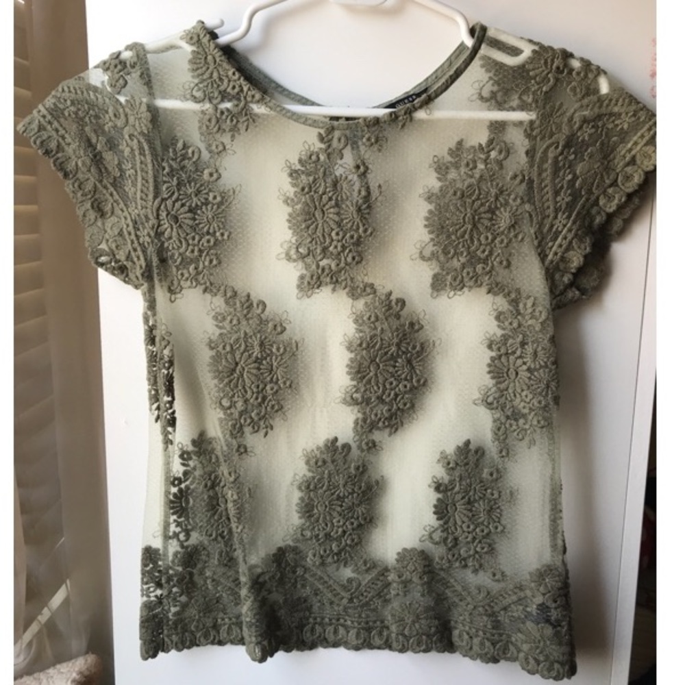 GUESS Mesh Top with Beautiful Lace Detail